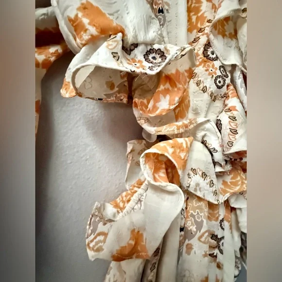 Anthropologie Bishop + Young Cream/Yellow/Gold Print Cut Out Sides Dress Sz. S - Picture 6 of 10